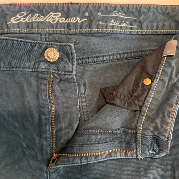 Eddie Bauer Women’s 16 Teal Blue Corduroy Pants Curvy Bootcut Mid Rise - Picture 5 of 9